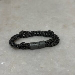 Braided Chain Link Gunmetal Black Mens Biker Bracelet Magnetic Clasp Chunky Punk